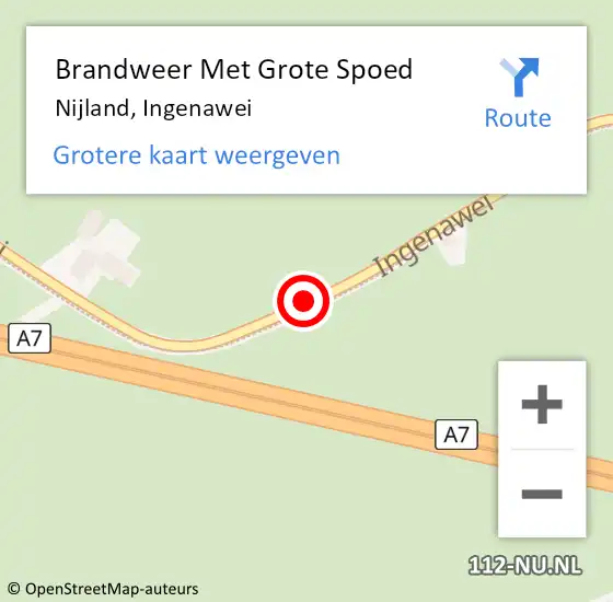 Locatie op kaart van de 112 melding: Brandweer Met Grote Spoed Naar Nijland, Ingenawei op 14 september 2020 14:58