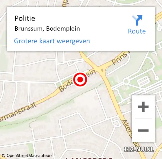 Locatie op kaart van de 112 melding: Politie Brunssum, Bodemplein op 14 september 2020 15:04