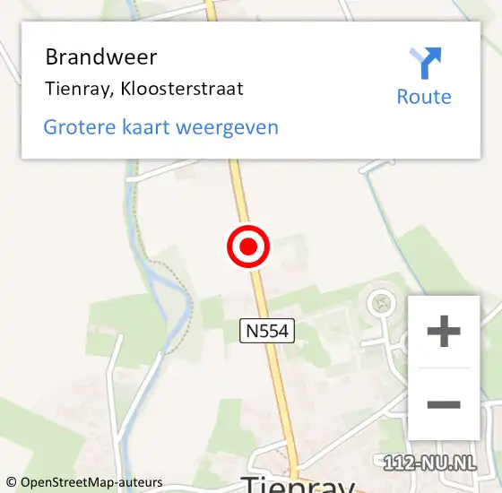 Locatie op kaart van de 112 melding: Brandweer Tienray, Kloosterstraat op 14 september 2020 16:38