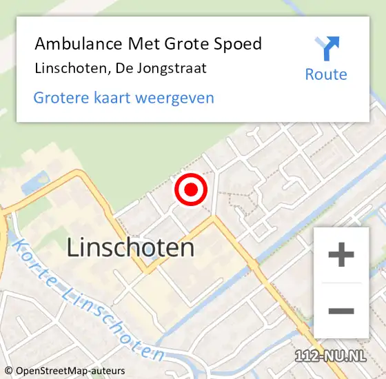 Locatie op kaart van de 112 melding: Ambulance Met Grote Spoed Naar Linschoten, De Jongstraat op 19 mei 2014 00:33