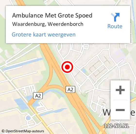 Locatie op kaart van de 112 melding: Ambulance Met Grote Spoed Naar Waardenburg, Weerdenborch op 14 september 2020 18:22