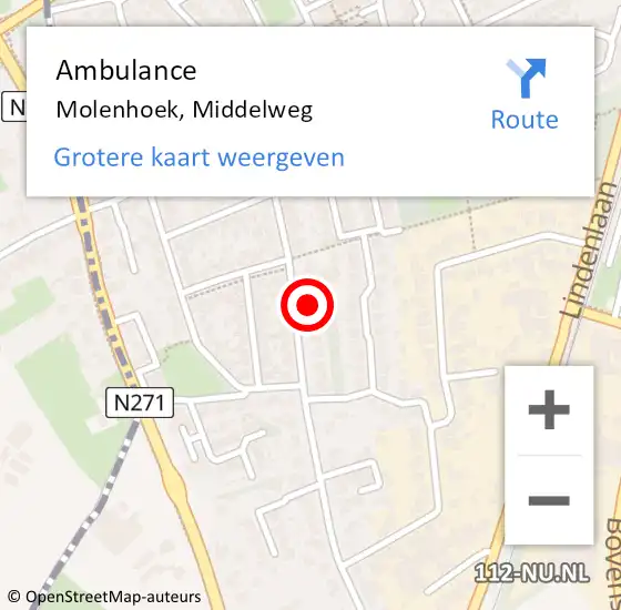 Locatie op kaart van de 112 melding: Ambulance Molenhoek, Middelweg op 19 mei 2014 01:25