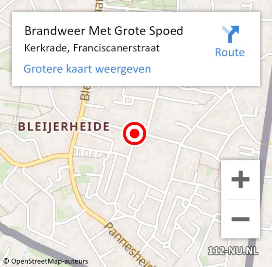 Locatie op kaart van de 112 melding: Brandweer Met Grote Spoed Naar Kerkrade, Franciscanerstraat op 14 september 2020 19:19