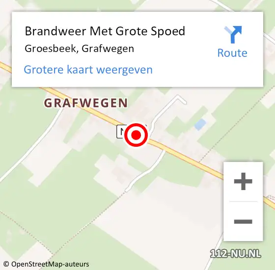 Locatie op kaart van de 112 melding: Brandweer Met Grote Spoed Naar Groesbeek, Grafwegen op 14 september 2020 22:53