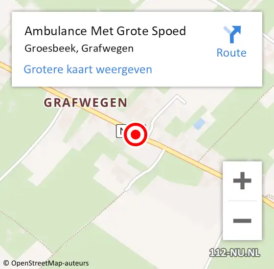 Locatie op kaart van de 112 melding: Ambulance Met Grote Spoed Naar Groesbeek, Grafwegen op 14 september 2020 22:53