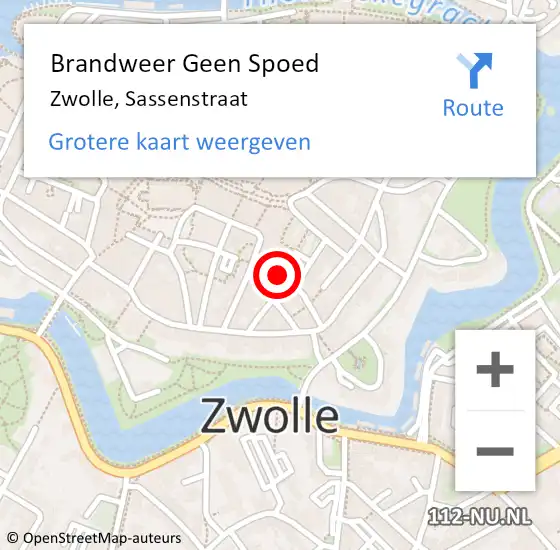 Locatie op kaart van de 112 melding: Brandweer Geen Spoed Naar Zwolle, Sassenstraat op 15 september 2020 00:16