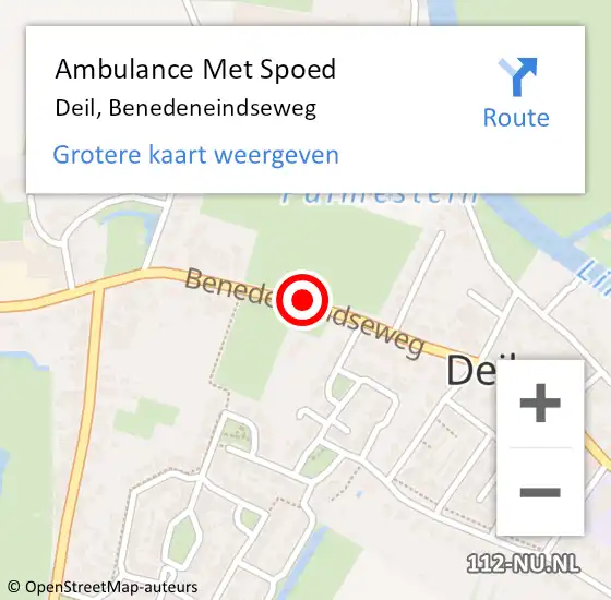 Locatie op kaart van de 112 melding: Ambulance Met Spoed Naar Deil, Benedeneindseweg op 15 september 2020 01:04