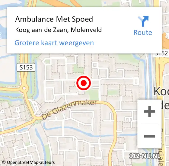 Locatie op kaart van de 112 melding: Ambulance Met Spoed Naar Koog aan de Zaan, Molenveld op 15 september 2020 04:15