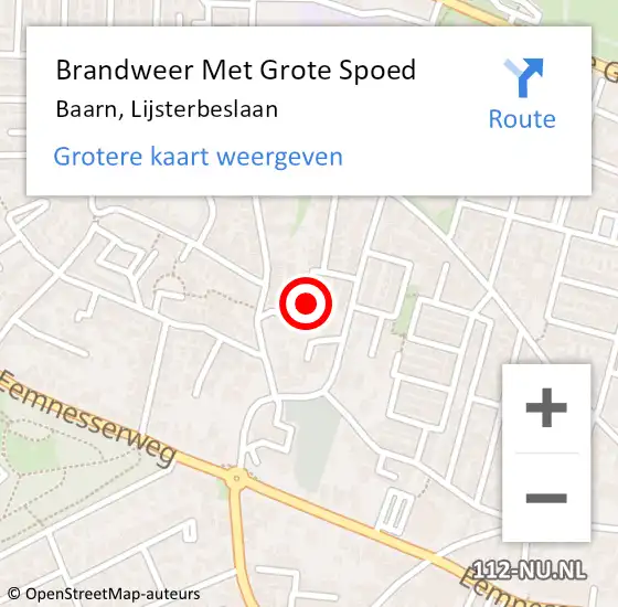 Locatie op kaart van de 112 melding: Brandweer Met Grote Spoed Naar Baarn, Lijsterbeslaan op 15 september 2020 04:26