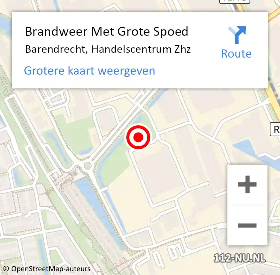 Locatie op kaart van de 112 melding: Brandweer Met Grote Spoed Naar Barendrecht, Handelscentrum Zhz op 15 september 2020 05:16