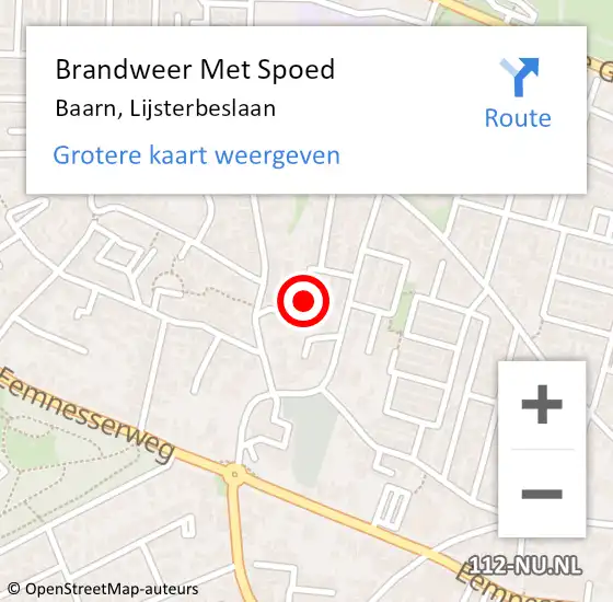 Locatie op kaart van de 112 melding: Brandweer Met Spoed Naar Baarn, Lijsterbeslaan op 15 september 2020 05:16