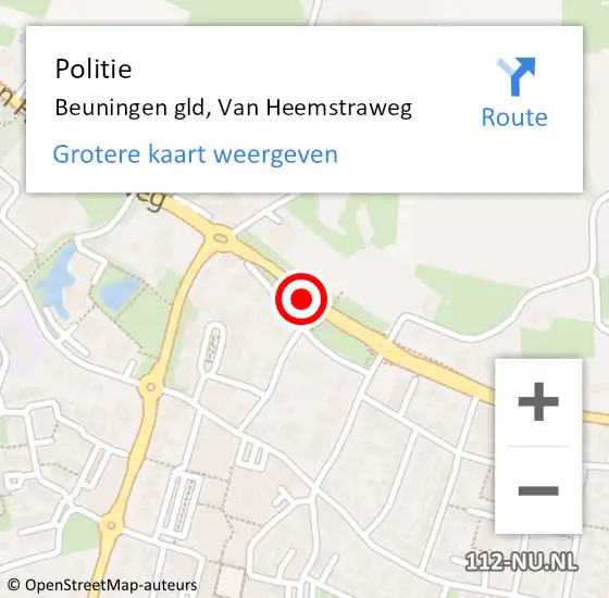 Locatie op kaart van de 112 melding: Politie Beuningen gld, Van Heemstraweg op 15 september 2020 05:26