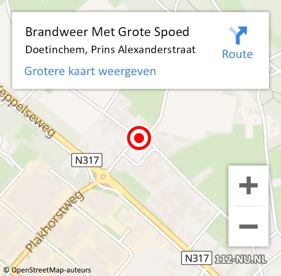 Locatie op kaart van de 112 melding: Brandweer Met Grote Spoed Naar Doetinchem, Prins Alexanderstraat op 15 september 2020 06:13