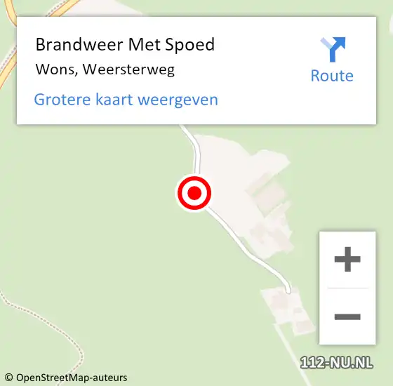 Locatie op kaart van de 112 melding: Brandweer Met Spoed Naar Wons, Weersterweg op 15 september 2020 08:19