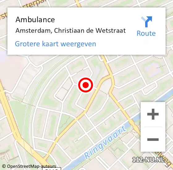 Locatie op kaart van de 112 melding: Ambulance Amsterdam, Christiaan de Wetstraat op 15 september 2020 10:42