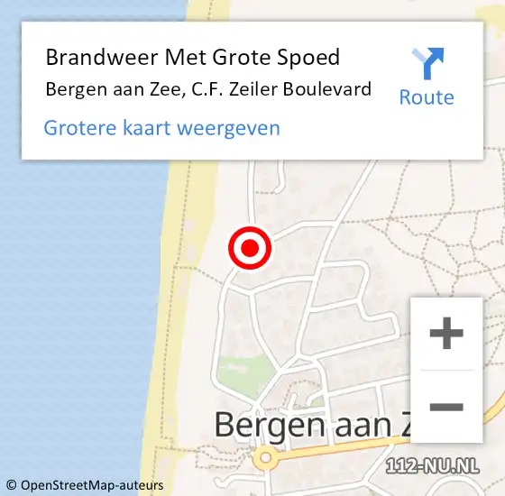 Locatie op kaart van de 112 melding: Brandweer Met Grote Spoed Naar Bergen aan Zee, C.F. Zeiler Boulevard op 15 september 2020 14:15