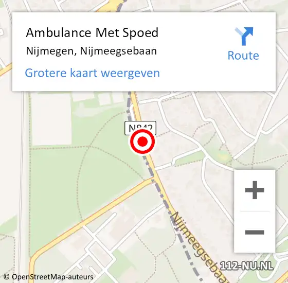 Locatie op kaart van de 112 melding: Ambulance Met Spoed Naar Nijmegen, Nijmeegsebaan op 15 september 2020 14:57