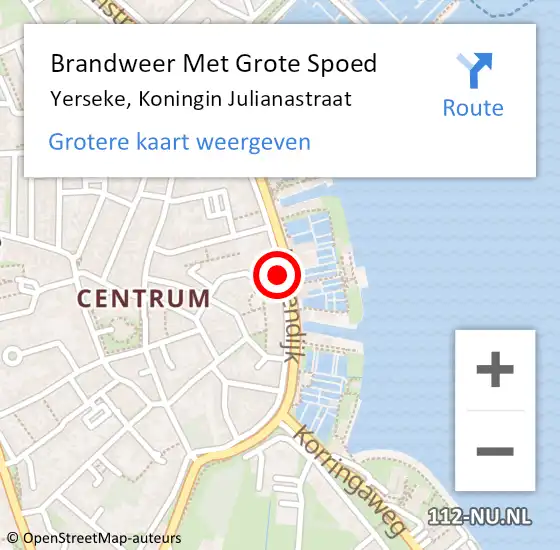 Locatie op kaart van de 112 melding: Brandweer Met Grote Spoed Naar Yerseke, Koningin Julianastraat op 15 september 2020 15:03