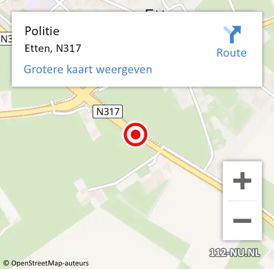 Locatie op kaart van de 112 melding: Politie Etten, Slingerparallel op 15 september 2020 15:51