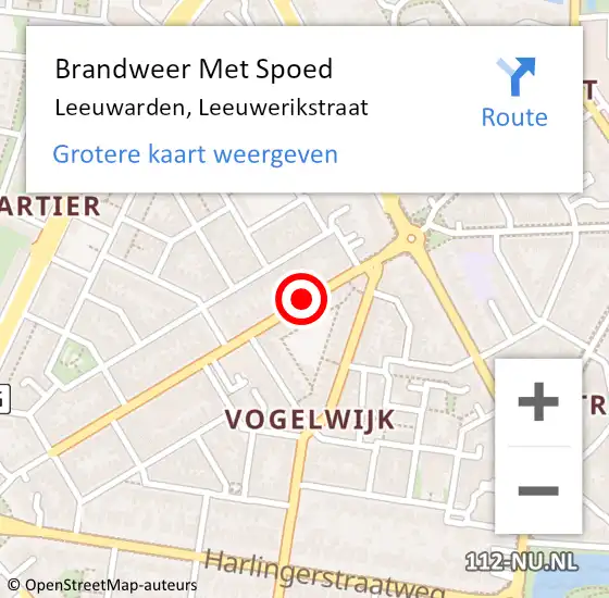 Locatie op kaart van de 112 melding: Brandweer Met Spoed Naar Leeuwarden, Leeuwerikstraat op 15 september 2020 16:54