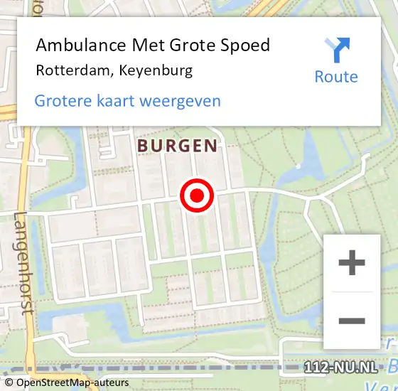 Locatie op kaart van de 112 melding: Ambulance Met Grote Spoed Naar Rotterdam, Keyenburg op 15 september 2020 18:20