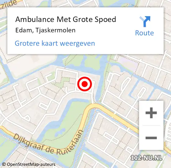 Locatie op kaart van de 112 melding: Ambulance Met Grote Spoed Naar Edam, Tjaskermolen op 15 september 2020 18:40