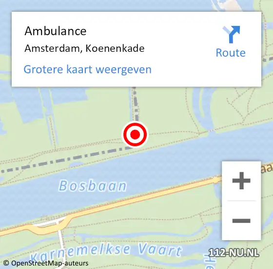Locatie op kaart van de 112 melding: Ambulance Amsterdam, Koenenkade op 15 september 2020 19:59