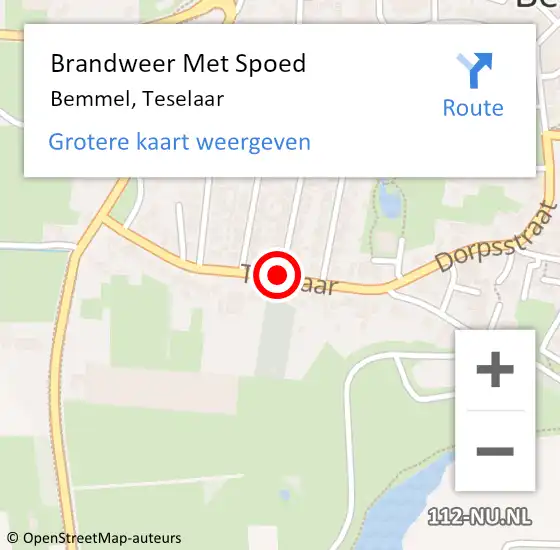 Locatie op kaart van de 112 melding: Brandweer Met Spoed Naar Bemmel, Teselaar op 15 september 2020 21:57