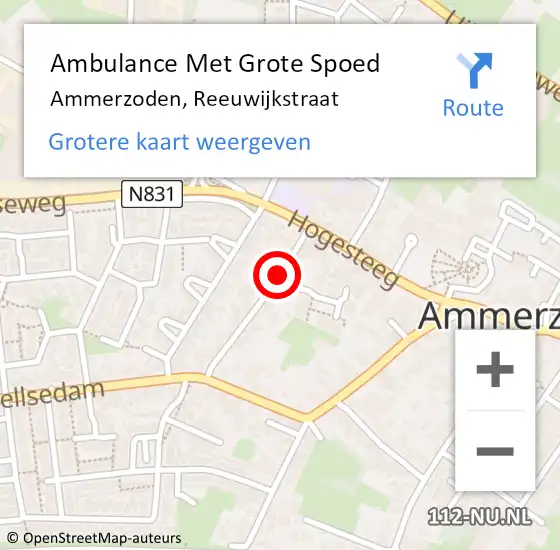 Locatie op kaart van de 112 melding: Ambulance Met Grote Spoed Naar Ammerzoden, Reeuwijkstraat op 16 september 2020 00:54