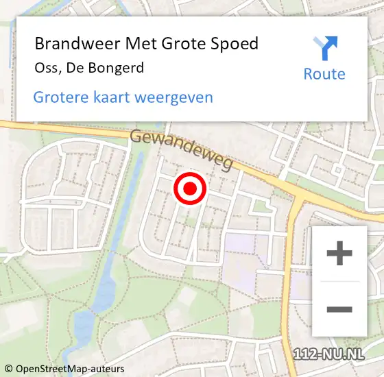 Locatie op kaart van de 112 melding: Brandweer Met Grote Spoed Naar Oss, De Bongerd op 16 september 2020 01:46