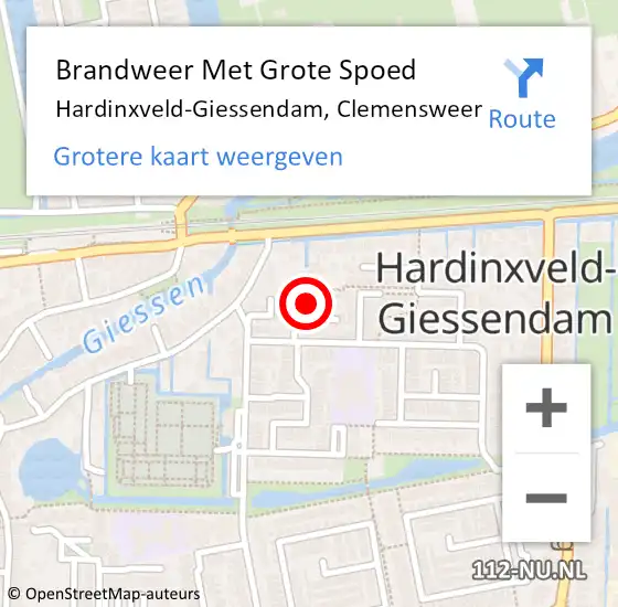 Locatie op kaart van de 112 melding: Brandweer Met Grote Spoed Naar Hardinxveld-Giessendam, Clemensweer op 16 september 2020 04:05