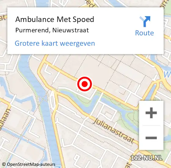 Locatie op kaart van de 112 melding: Ambulance Met Spoed Naar Purmerend, Nieuwstraat op 16 september 2020 05:57