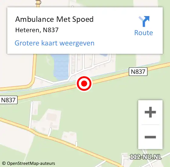 Locatie op kaart van de 112 melding: Ambulance Met Spoed Naar Heteren, N837 op 16 september 2020 08:22