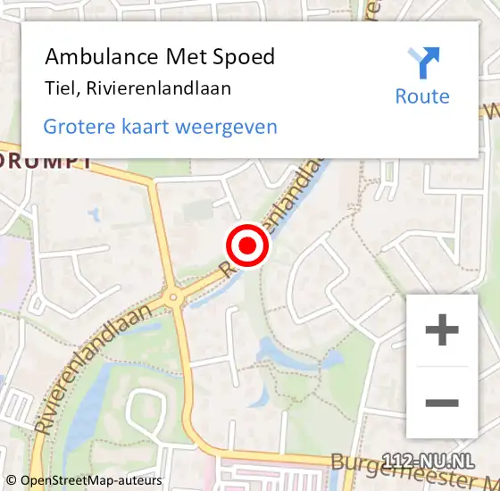Locatie op kaart van de 112 melding: Ambulance Met Spoed Naar Tiel, Rivierenlandlaan op 16 september 2020 08:59
