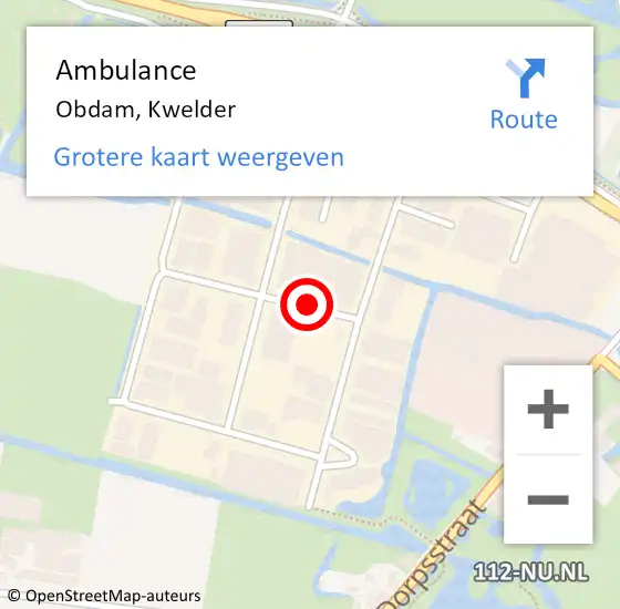 Locatie op kaart van de 112 melding: Ambulance Obdam, Kwelder op 16 september 2020 09:47