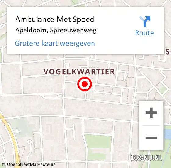 Locatie op kaart van de 112 melding: Ambulance Met Spoed Naar Apeldoorn, Spreeuwenweg op 16 september 2020 10:27