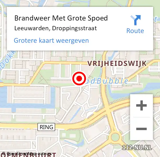 Locatie op kaart van de 112 melding: Brandweer Met Grote Spoed Naar Leeuwarden, Droppingsstraat op 16 september 2020 12:27