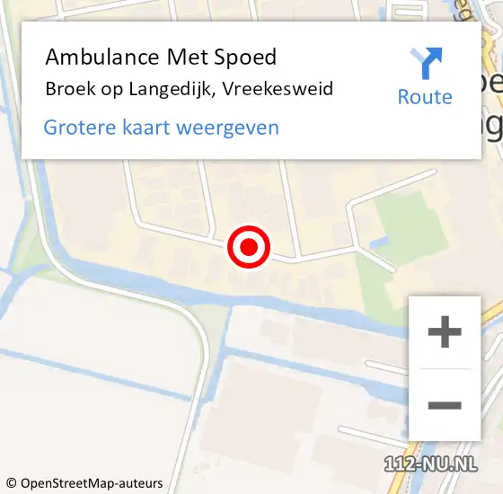 Locatie op kaart van de 112 melding: Ambulance Met Spoed Naar Broek op Langedijk, Vreekesweid op 16 september 2020 12:43