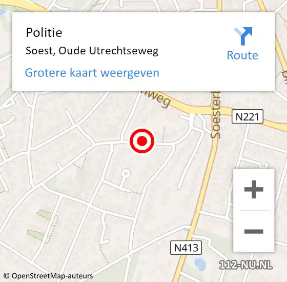 Locatie op kaart van de 112 melding: Politie Soest, Oude Utrechtseweg op 16 september 2020 14:05