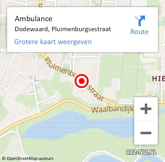 Locatie op kaart van de 112 melding: Ambulance Dodewaard, Pluimenburgsestraat op 16 september 2020 14:31