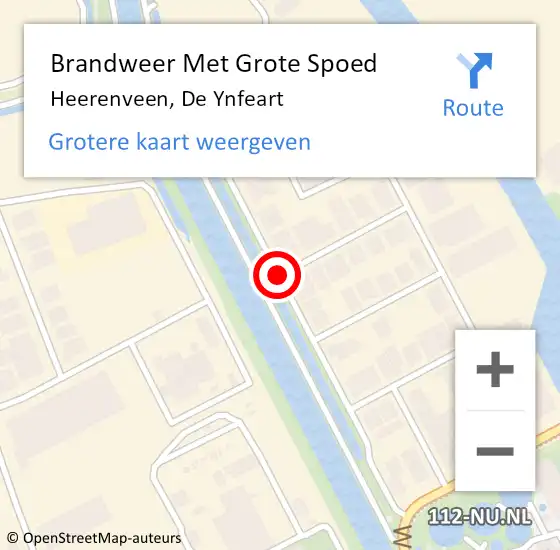 Locatie op kaart van de 112 melding: Brandweer Met Grote Spoed Naar Heerenveen, De Ynfeart op 16 september 2020 14:40