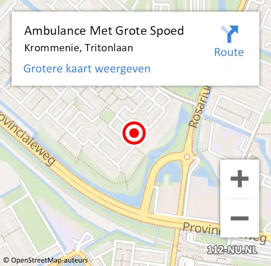 Locatie op kaart van de 112 melding: Ambulance Met Grote Spoed Naar Krommenie, Tritonlaan op 16 september 2020 15:04