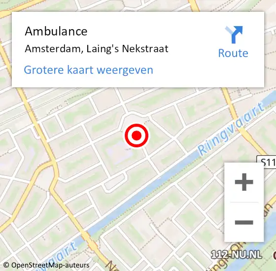 Locatie op kaart van de 112 melding: Ambulance Amsterdam, Laing's Nekstraat op 16 september 2020 16:51