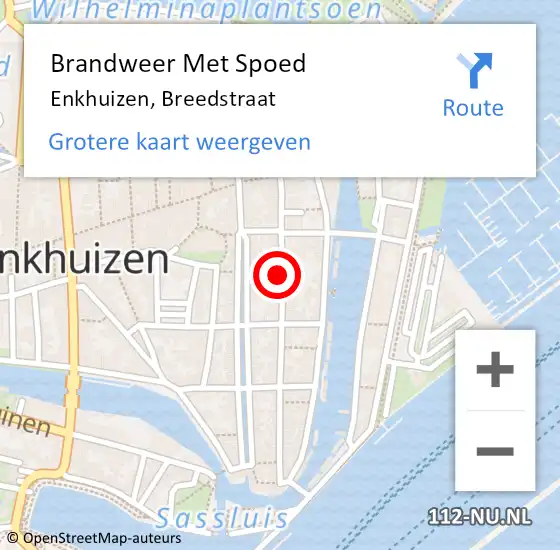 Locatie op kaart van de 112 melding: Brandweer Met Spoed Naar Enkhuizen, Breedstraat op 16 september 2020 17:30