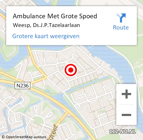 Locatie op kaart van de 112 melding: Ambulance Met Grote Spoed Naar Weesp, Ds.J.P.Tazelaarlaan op 16 september 2020 17:47