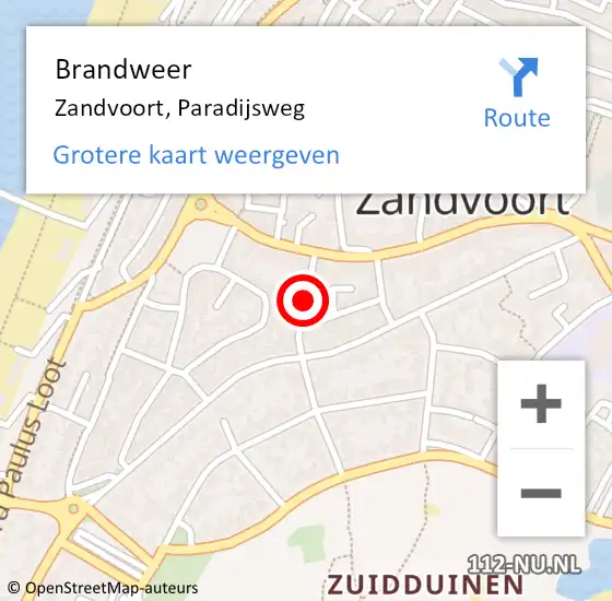 Locatie op kaart van de 112 melding: Brandweer Zandvoort, Paradijsweg op 16 september 2020 18:53