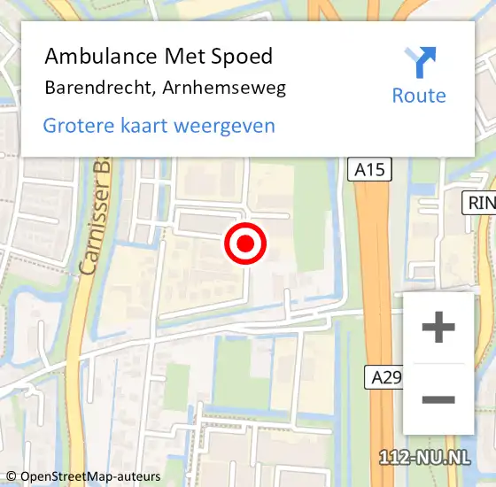 Locatie op kaart van de 112 melding: Ambulance Met Spoed Naar Barendrecht, Arnhemseweg op 16 september 2020 19:01