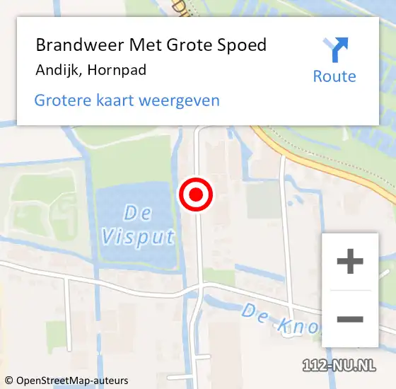 Locatie op kaart van de 112 melding: Brandweer Met Grote Spoed Naar Andijk, Hornpad op 16 september 2020 20:13