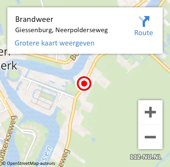 Locatie op kaart van de 112 melding: Brandweer Giessenburg, Neerpolderseweg op 16 september 2020 20:22