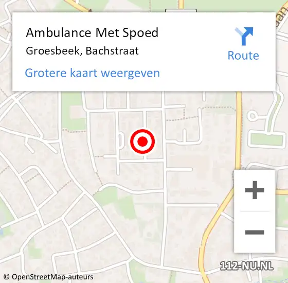 Locatie op kaart van de 112 melding: Ambulance Met Spoed Naar Groesbeek, Bachstraat op 16 september 2020 21:51